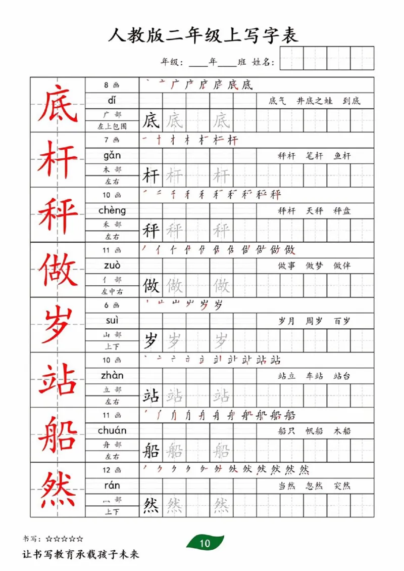 《二年级上册全册生字写字表_2年级上册同步教辅_2上-语文_二上语文-生字+字帖》第10页预览