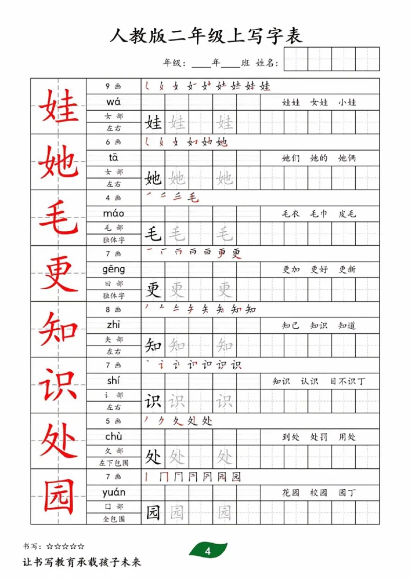 《二年级上册全册生字写字表_2年级上册同步教辅_2上-语文_二上语文-生字+字帖》第4页预览