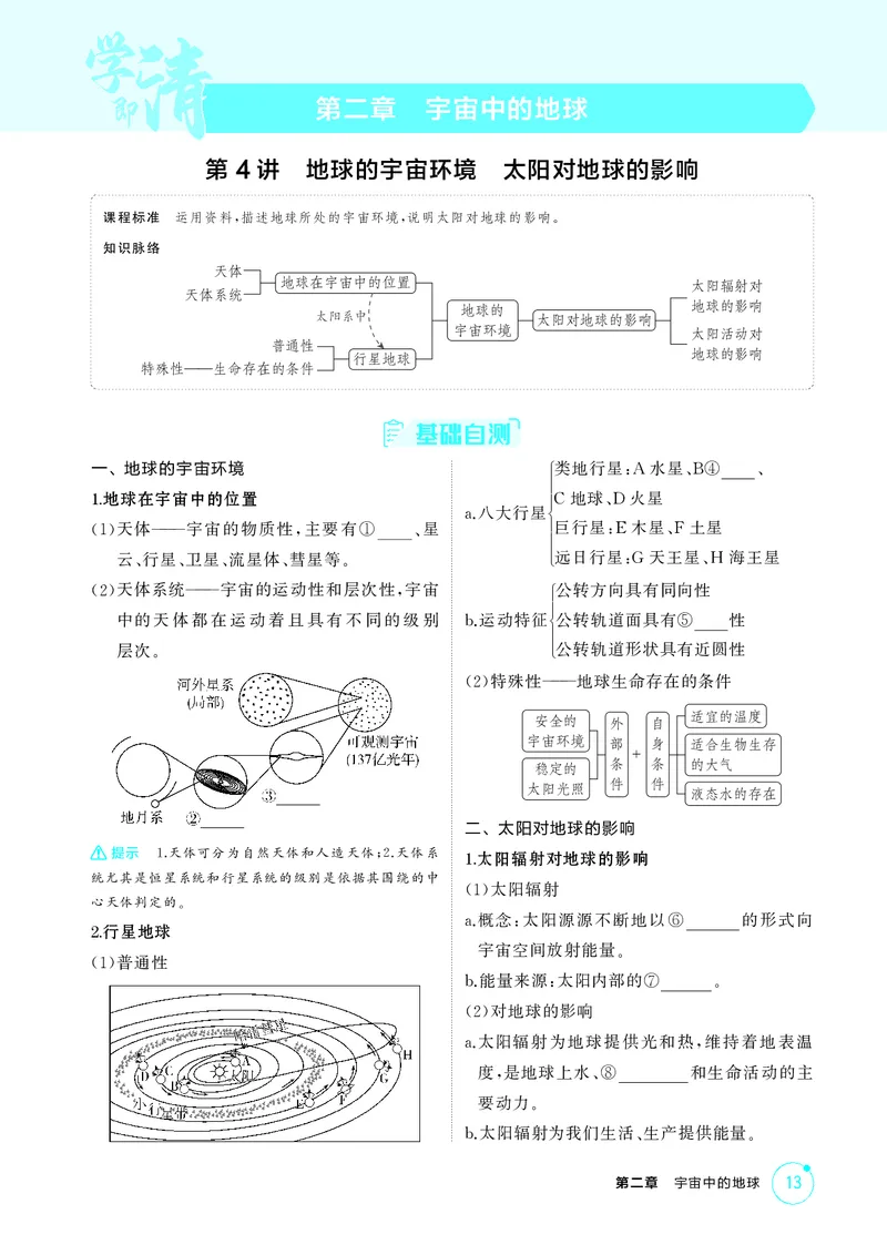《1_第二章　宇宙中的地球_2026版教学资源包_202653高考总复习A版_湖南版_2026版.湖南版.选考总复习.地理.5·3A版_第二章宇宙中的地球_2_精讲册PDF》第1页预览