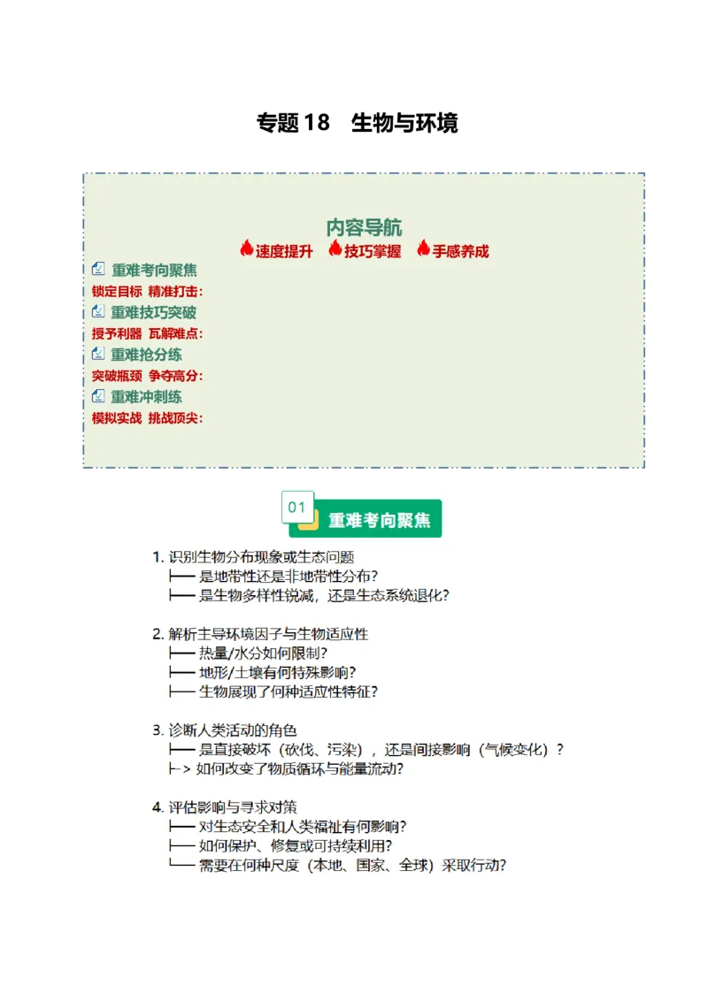 《专题18生物与环境（重难专练）（全国通用）（教师版）_地理_2026年-地理高考专项复习_2026年高考地理重难点讲义专练（新高考通用）-G102_2026版》第1页预览