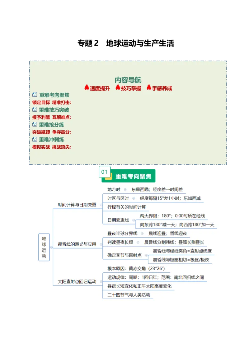 《专题2地球运动与生产生活（重难专练）（全国通用浙江专用）（教师版）_地理_2026年-地理高考二轮复习_2026年高考地理二轮复习课件+讲义+练习（新高考通用）-G92_2026版》第1页预览