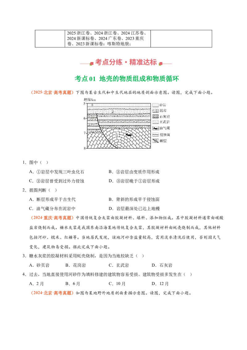 《专题05地质地貌（全国通用）（学生版）_地理_2026年-地理高考专项复习_三年（2023-2025）高考地理真题分类汇编（全国通用）-C430》第2页预览