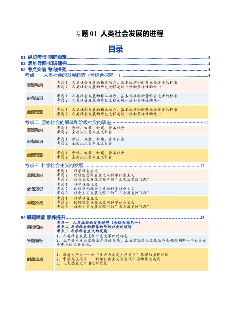 《专题一人类社会发展的进程（复习讲义）（学生版）_zheng治_2026年-政治高考二轮复习_2026年高考政治二轮复习讲义+练习（黑吉辽蒙专用）-G445_2026版》第1页预览