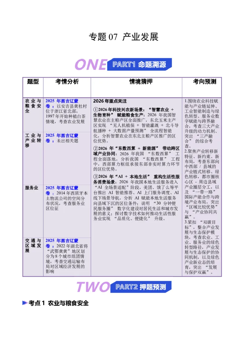 《专题07产业发展（抢分专练）（原卷版）_地理_2026年-地理高考专项复习_2026年高考地理终极冲刺讲练测（黑吉辽蒙专用）-G466_2026版》第1页预览