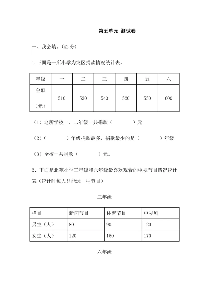 《三（下）冀教版数学第5单元测试卷.1_3年级下册同步教辅_3下-数学_三下数学单元+期中+期末测试卷_三下数学冀教版试卷_三下数学《翼教版》单元测试卷》第1页预览