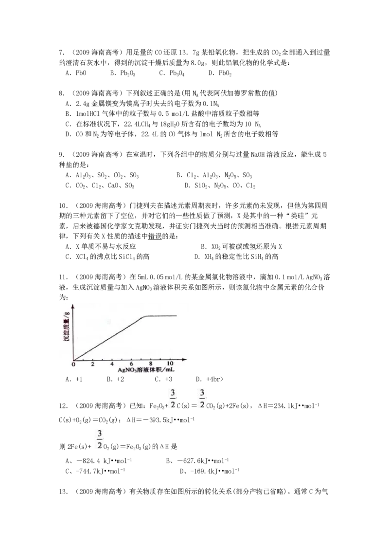 《2009年海南高考化学（原卷版）(1)_高考一二三轮复习_化学_2027年高考化学专项复习_2008年-2026年化学高考真题-G427_2008-2020年高考_地方卷_海南高考化学2008-2020_A4word版_PDF版（赠送）》第2页预览