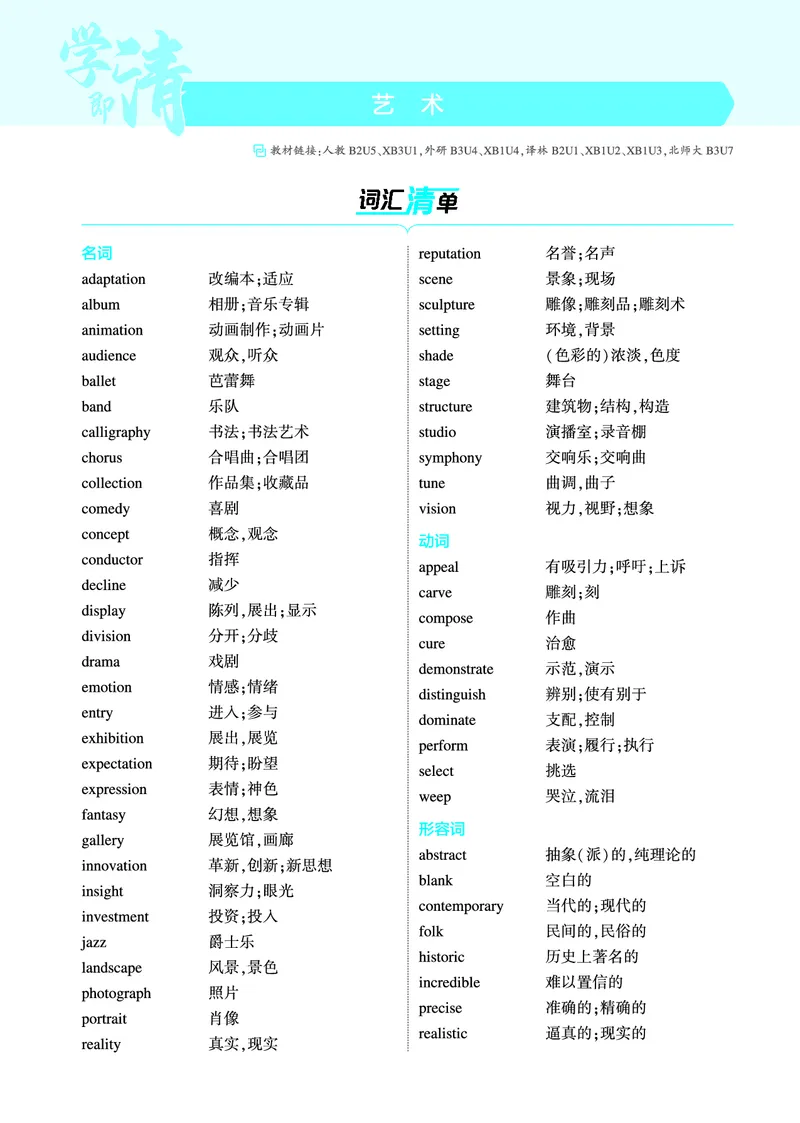 《1_艺术（教参PDF）_2025版教学资源包_（总复习系列）2025版《5年高考3年模拟》新高考版A版（⭐全科）_2025版.新高考版.高考总复习.英语.5·3A版_词汇册_艺术_2_PDF教参电子书》第1页预览