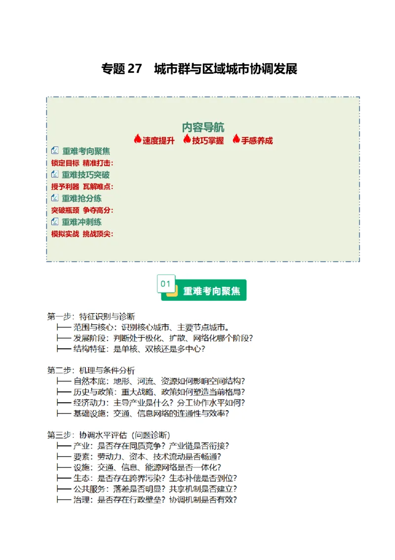 《专题27城市群与区域城市协调发展（重难专练）（全国通用）（教师版）_地理_2026年-地理高考专项复习_2026年高考地理重难点讲义专练（新高考通用）-G102_2026版》第1页预览
