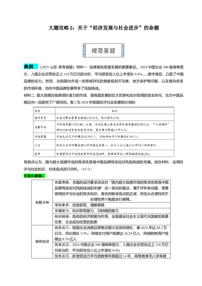 《大题攻略2：关于“经济发展与社会进步”的命题（学生版）_zheng治_2026年-政治高考二轮复习_2026年高考政治二轮复习知识清单（全国通用）-G448_2026版》第1页预览