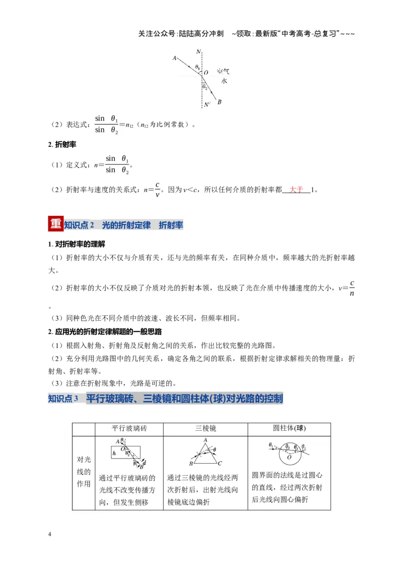 《第59讲光的折射全反射（复习讲义）（全国通用）（学生版）_04-物理-高考总复习_一轮复习_2026年-物理高考一轮复习_2026年高考物理一轮复习讲义+练习+课件（新教材新高考）-G55_2026版》第4页预览