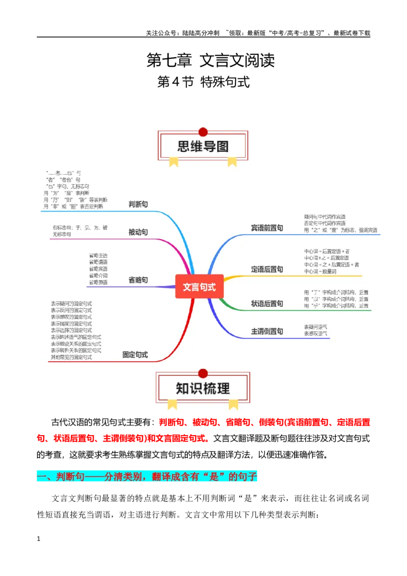 《第4节特殊句式-2024年高考语文一轮复习知识清单（全国通用）（原卷版）_一轮复习_2024年_2024年高考语文一轮复习知识清单梳理典例全国通用_第7章文言文阅读》第1页预览