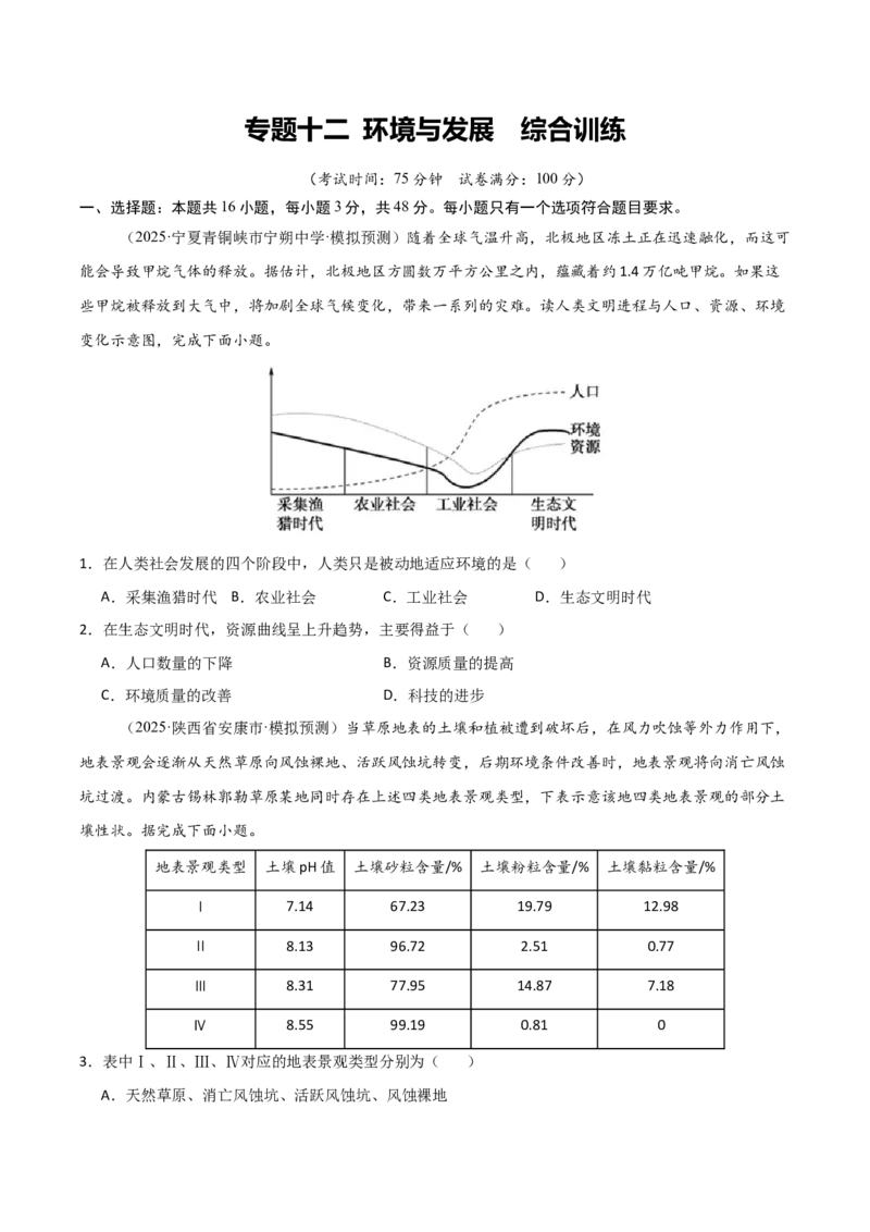 《专题十二环境与发展（综合训练）（福建专用）（学生版）_地理_2026年_2026年高考地理一轮课件+讲义+练习（福建专用）-G328》第1页预览