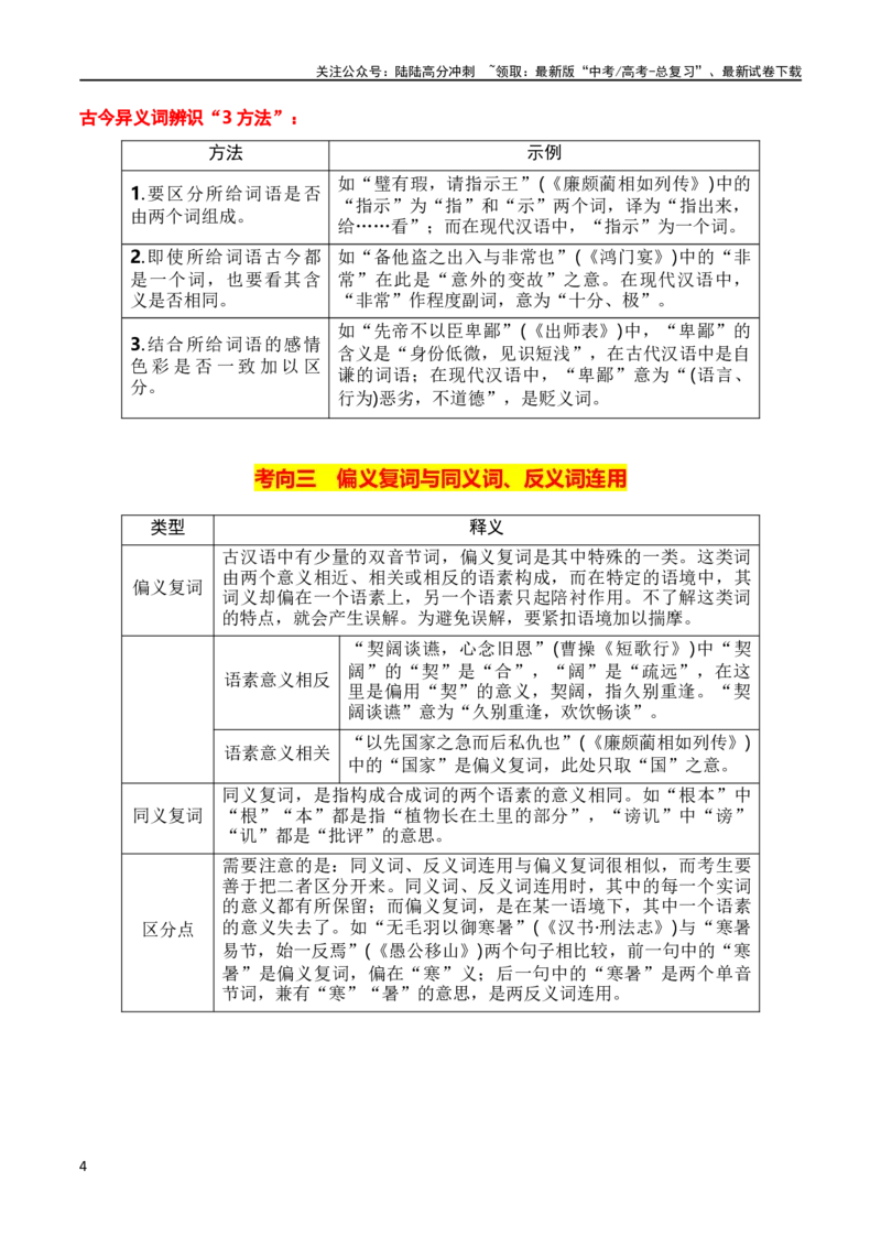 《第3节通假字、古今异义、偏义复词、词类活用、一词多义-2024年高考语文一轮复习知识清单（全国通用）（解析版）_一轮复习_2024年_2024年高考语文一轮复习知识清单梳理典例全国通用》第4页预览