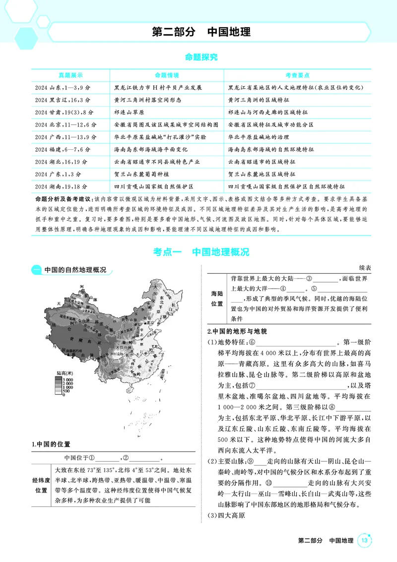 《1_第二部分　中国地理_2026版教学资源包_202653高考总复习A版_山东版_2026版.山东版.选考总复习.地理.5·3A版_区域地理_2_PDF教参电子书》第1页预览