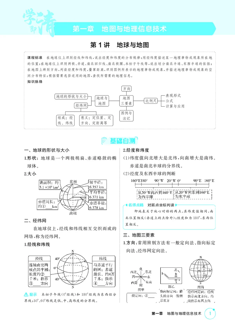 《1_第一章　地图与地理信息技术_2026版教学资源包_202653高考总复习A版_湖南版_2026版.湖南版.选考总复习.地理.5·3A版_第一章地图与地理信息技术_2_精讲册PDF》第1页预览