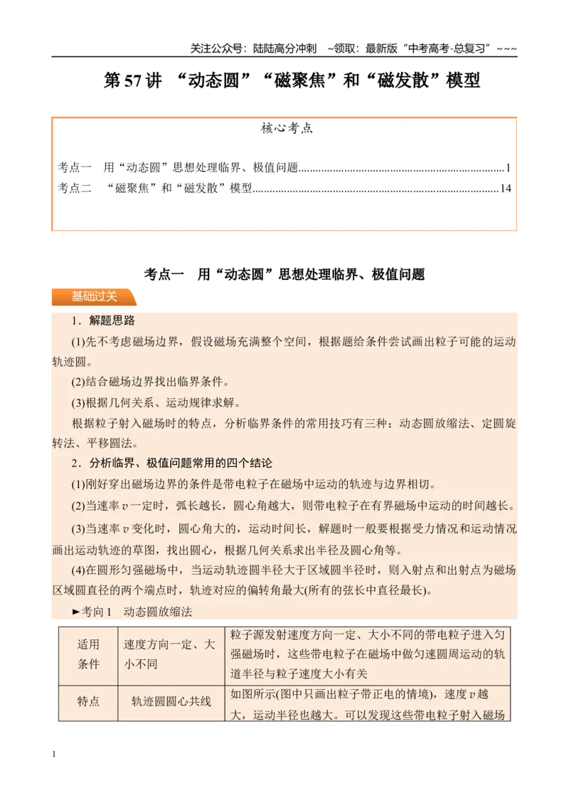 《第57讲“动态圆”“磁聚焦”和“磁发散”模型-（讲义）（教师版）_04-物理-高考总复习_一轮复习_2026年-物理高考一轮复习_2026年高考物理一轮复习精讲精练-G367_资料》第1页预览