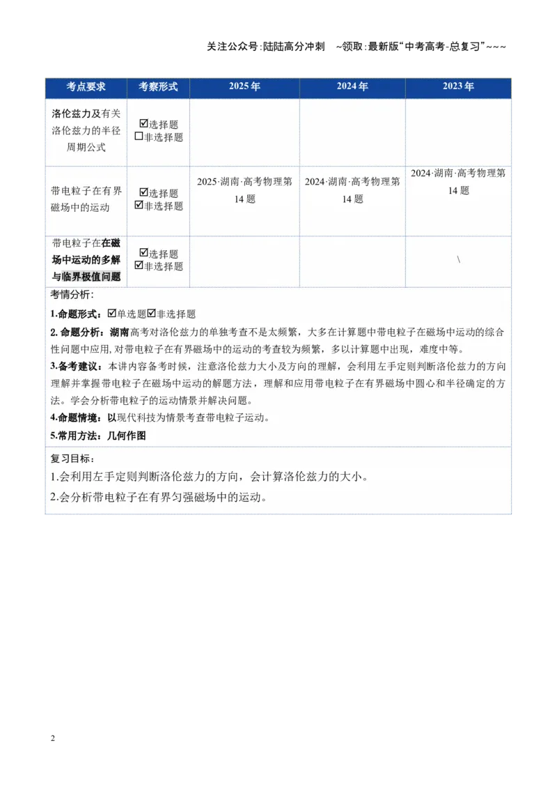 《第47讲带电粒子在磁场中的运动（复习讲义）（湖南专用）（教师版）_04-物理-高考总复习_一轮复习_2026年-物理高考一轮复习_2026年高考物理一轮课件+讲义+练习（湖南专用）-G331》第2页预览