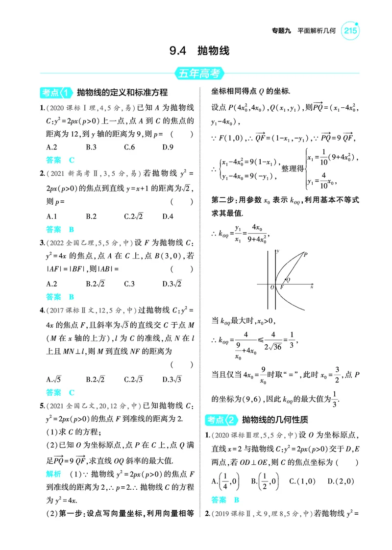 《2_9.4抛物线训练册_2025版教学资源包_（总复习系列）2025版《5年高考3年模拟》新高考版A版（⭐全科）_2025版.新高考版.高考总复习.数学.5·3A版_图书电子教参_专题九平面解析几何》第1页预览