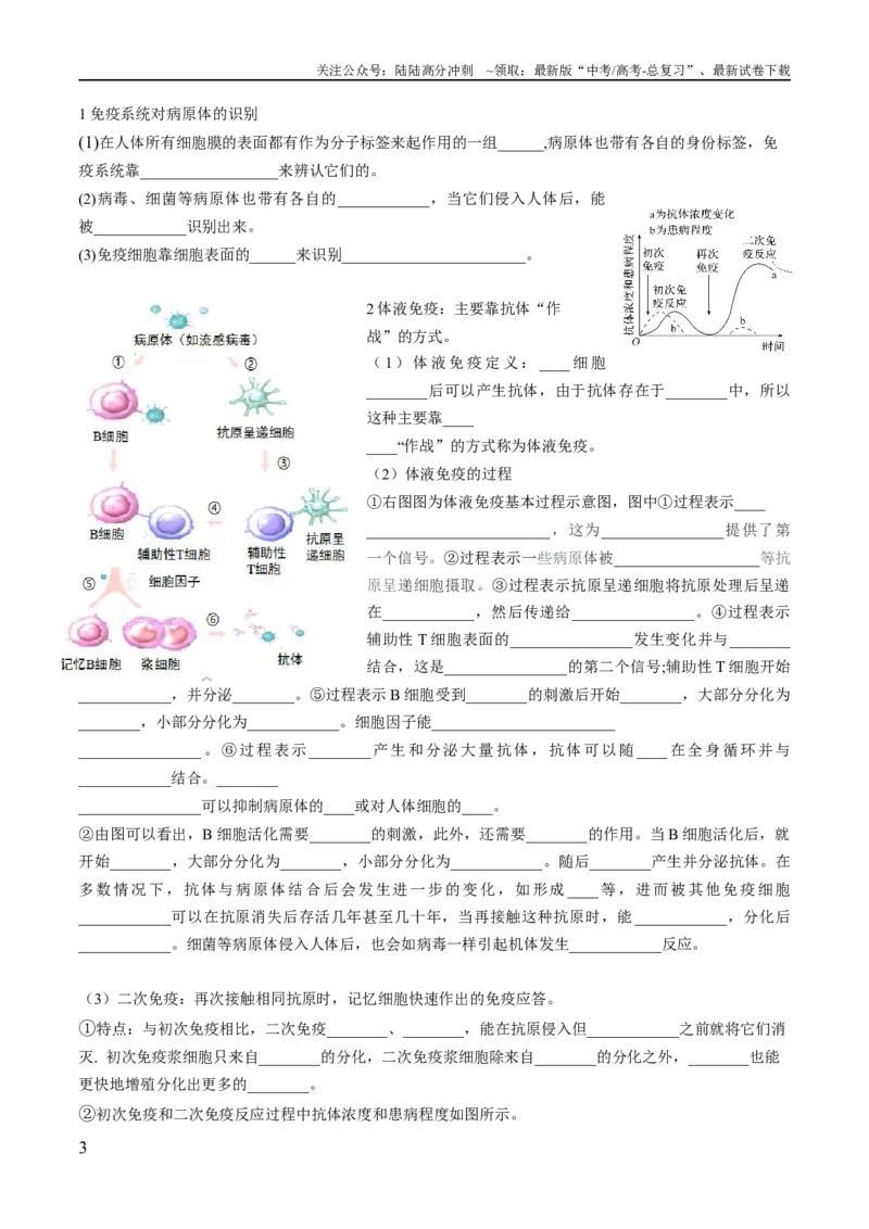 《第4章免疫调节（填空版）_06-生物-高考总复习_专项复习_2024年_2024年高考生物必背知识清单（人教版2019）_资料_选择性必修1》第3页预览
