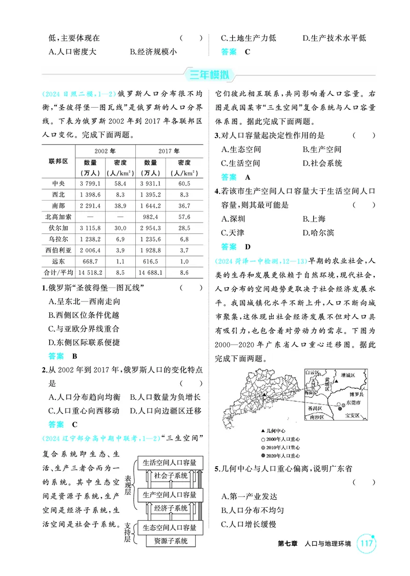 《1_第七章　人口与地理环境_2026版教学资源包_202653高考总复习A版_山东版_2026版.山东版.选考总复习.地理.5·3A版_第七章人口与地理环境_1_精练册PDF》第3页预览