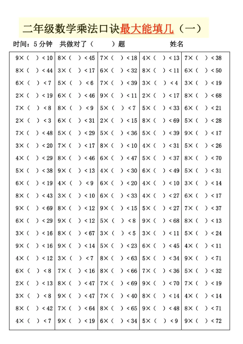 《二上乘法口诀最大和最小能填几_2年级上册同步教辅_2上-数学_二上数学-口算.竖式.乘法]》第1页预览