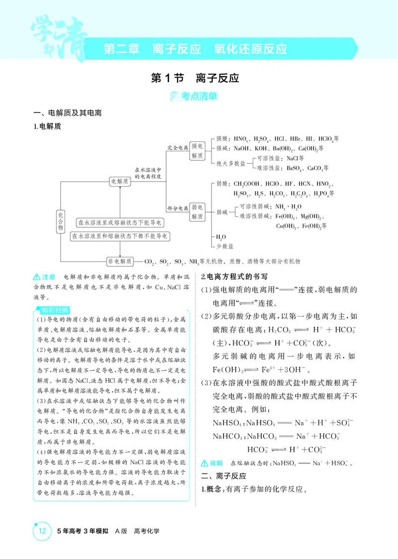 《1_第二章离子反应氧化还原反应精讲册_2026版教学资源包_202653高考总复习A版_江苏版_2026版.江苏版.选考总复习.化学.5·3A版_二、教师用书PDF_第二章离子反应氧化还原反应_1_专题资料包》第1页预览