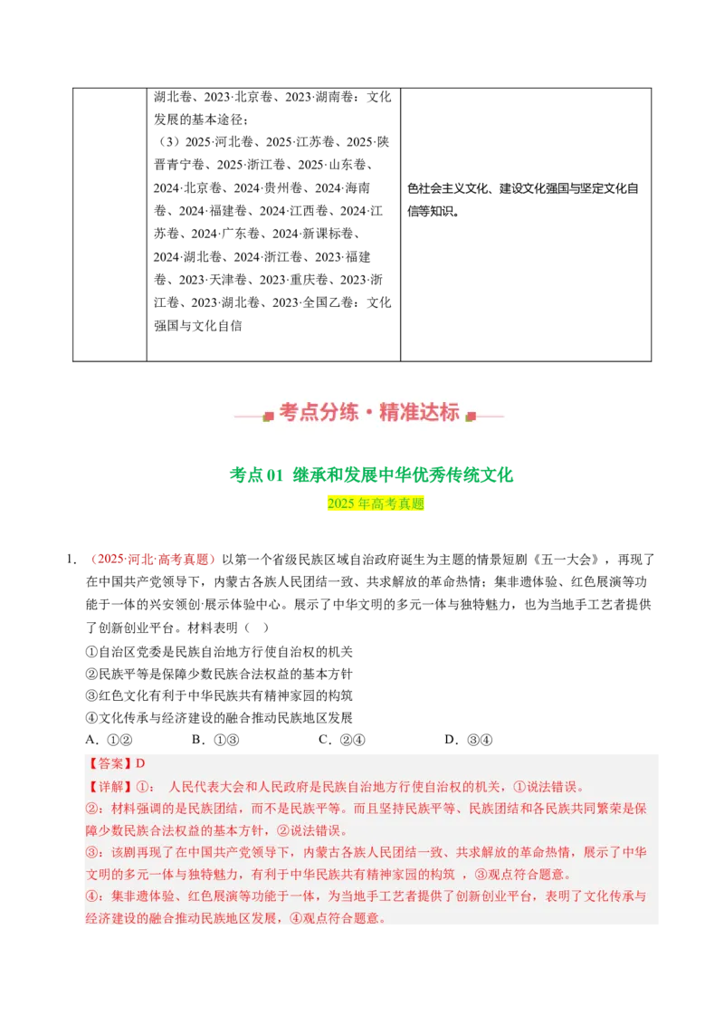 《专题09传承与文化创新（全国通用）（教师版）_zheng治_2026年-政治高考专项复习_三年（2023-2025）高考政治真题分类汇编（全国通用）-C430》第2页预览