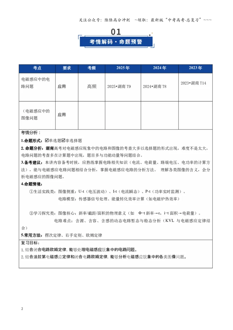 《第54讲 电磁感应中的电路及图像问题（复习讲义）（湖南专用）（学生版）_04-物理-高考总复习_一轮复习_2026年-物理高考一轮复习_2026年高考物理一轮课件+讲义+练习（湖南专用）-G331》第2页预览