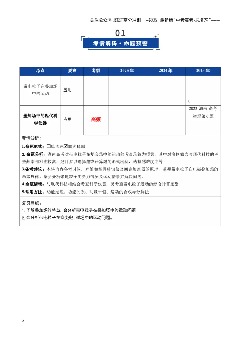 《第50讲带电粒子在叠加场中的运动（复习讲义）（湖南专用）（教师版）_04-物理-高考总复习_一轮复习_2026年-物理高考一轮复习_2026年高考物理一轮课件+讲义+练习（湖南专用）-G331》第2页预览