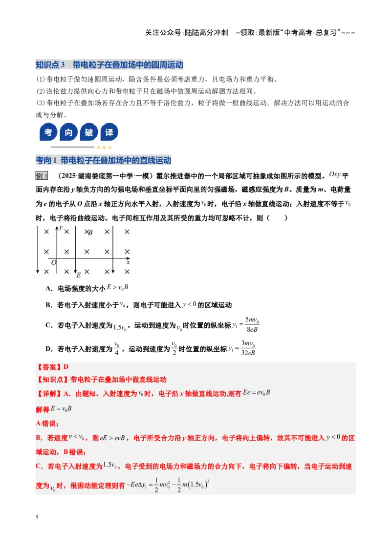 《第50讲带电粒子在叠加场中的运动（复习讲义）（湖南专用）（教师版）_04-物理-高考总复习_一轮复习_2026年-物理高考一轮复习_2026年高考物理一轮课件+讲义+练习（湖南专用）-G331》第5页预览