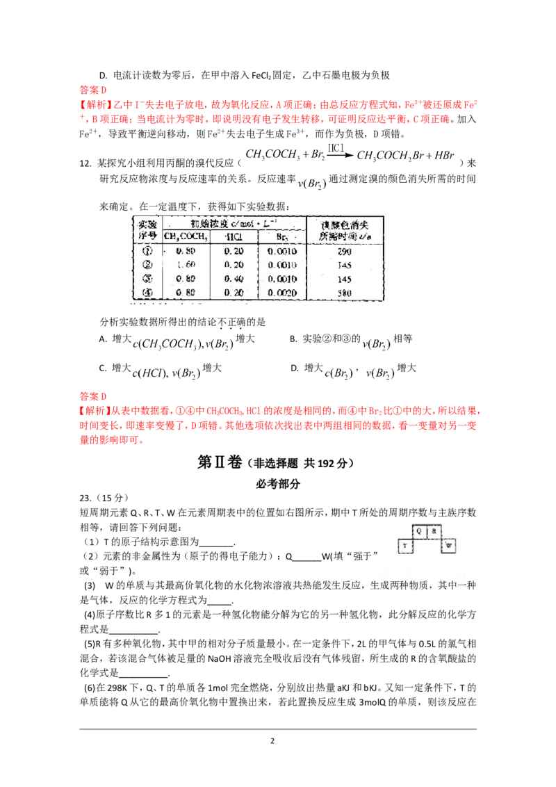 《2009年福建高考化学试卷及答案word_高考一二三轮复习_化学_2026年-化学高考专项复习_2008年-2025年化学高考真题_2008-2020年高考_地方卷_福建高考化学2008-2020》第2页预览
