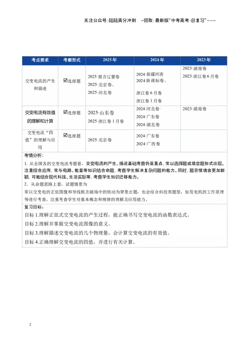 《第57讲交变电流的产生和描述（复习讲义）（全国通用）（教师版）_04-物理-高考总复习_一轮复习_2026年-物理高考一轮复习_2026年高考物理一轮复习讲义+练习+课件（新教材新高考）-G55》第2页预览