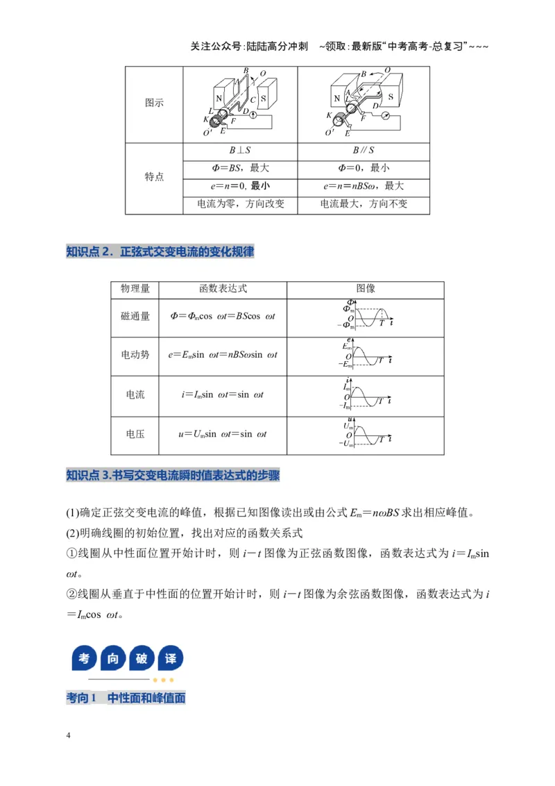 《第57讲交变电流的产生和描述（复习讲义）（全国通用）（教师版）_04-物理-高考总复习_一轮复习_2026年-物理高考一轮复习_2026年高考物理一轮复习讲义+练习+课件（新教材新高考）-G55》第4页预览