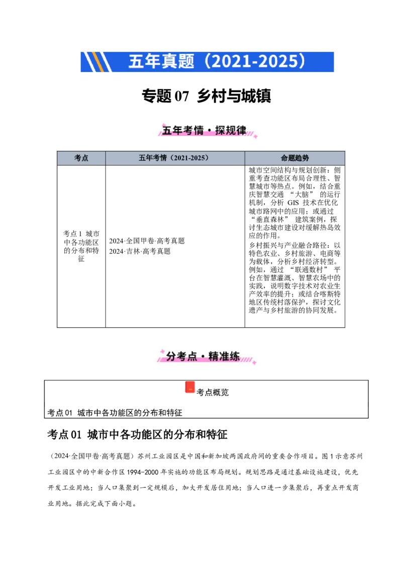 《专题07乡村与城镇（学生版）_地理_2026年-地理高考专项复习_五年（2021-2025）高考地理真题分类汇编（黑吉辽蒙专用）-G341》第1页预览