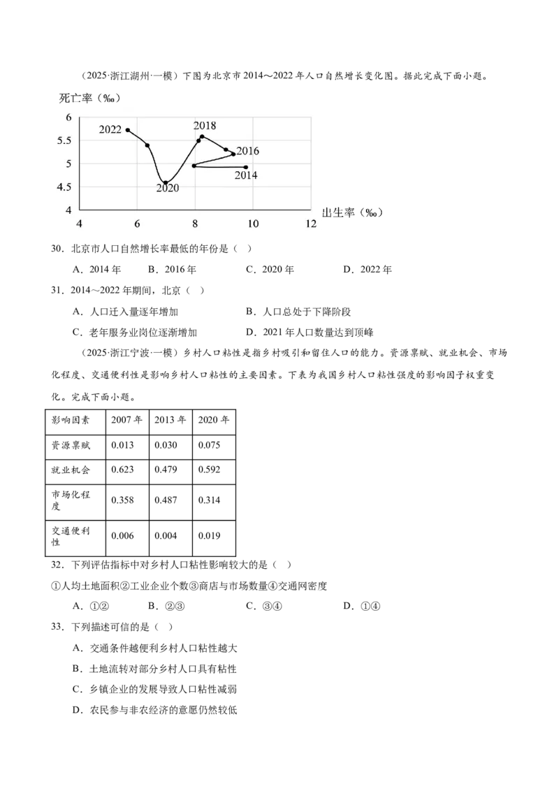 《专题07人口与城市（高频选择题164题）（学生版）_地理_2026年-地理高考专项复习_2025年高考地理一模试题分类汇编（新高考通用）》第8页预览