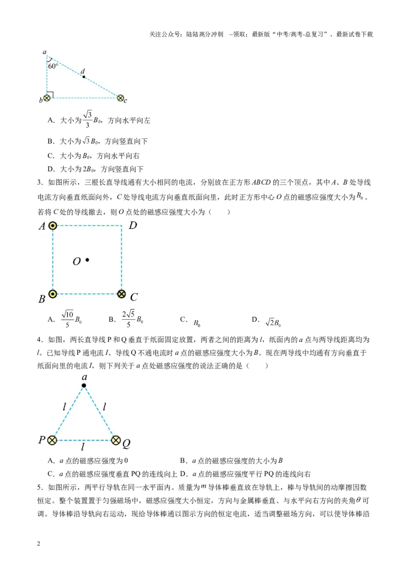 《第46讲磁场及其对电流的作用（练习）（学生版）_04-物理-高考总复习_一轮复习_2025年_2025年高考物理一轮复习讲义+练习+课件（新教材新高考）_第十一章磁场》第2页预览