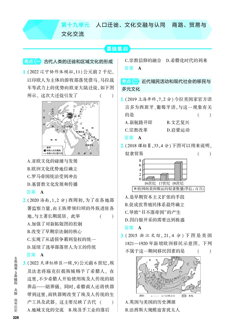 《2_习题部分PDF-19-第十九单元　人口迁徙、文化交融与认同　商路、贸易与文化交流_2024版教学资源包_2024版.新高考版历史.5·3A版_4_PDF教参电子书》第1页预览