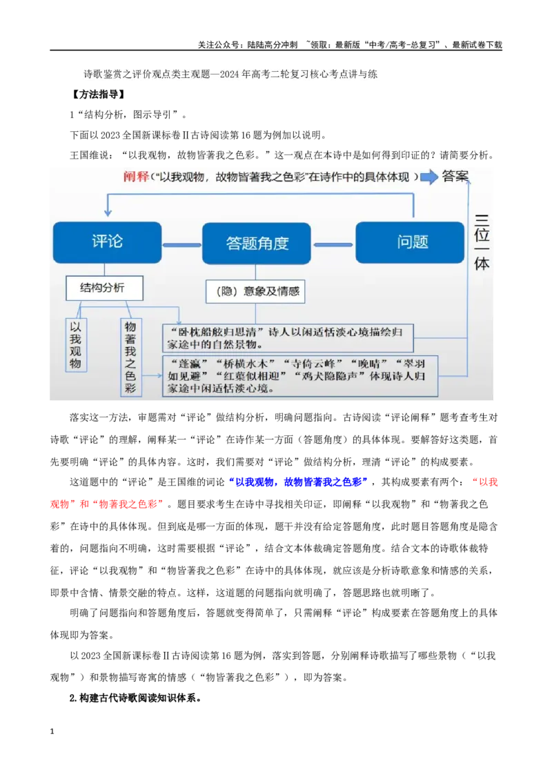 《诗歌鉴赏之评价观点类主观题_二轮复习_2024年_2024年高考语文二轮复习核心考点讲与练_资料》第1页预览