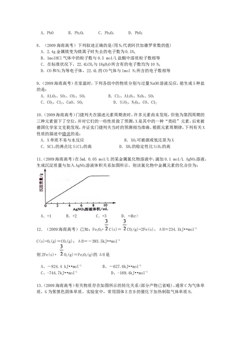 《2009年海南高考化学（原卷版）_高考一二三轮复习_化学_2027年高考化学专项复习_2008年-2026年化学高考真题-G427_2008-2020年高考_地方卷_海南高考化学2008-2020_A4word版》第2页预览