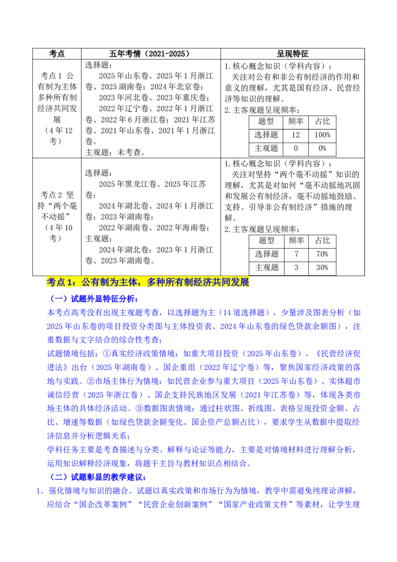 《专题05生产资料所有制（我国的生产资料所有制——公有制为主体多种所有制经济共同发展、坚持“两个毫不动摇”）（全国通用）（原卷版）_zheng治_2026年-政治高考专项复习》第2页预览