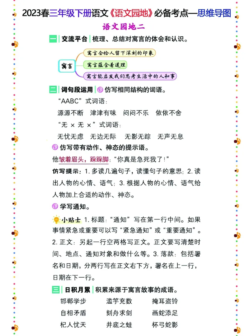 《三（下）语文1-8单元《语文园地》必备考点—思维导图_3年级下册同步教辅_3下-语文_三下语文核心考点》第2页预览