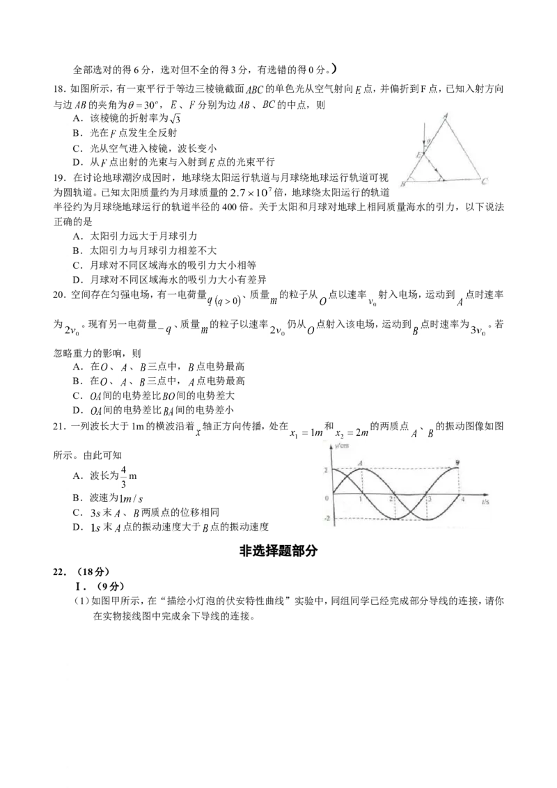 《2009年浙江省高考物理（原卷版）_高考一二三轮复习_物理_2026年-物理高考专项复习_2008年-2025年物理高考真题_2008-2020年高考_地方卷_浙江高考物理08-21_A4word版》第2页预览