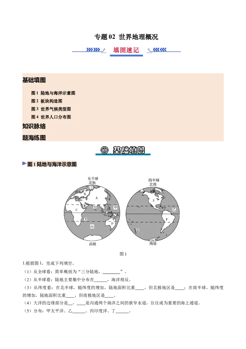 《专题02世界地理概况（填图速记）（学生版）_地理_2027年高考地理专项复习_42027年高考地理区域填图速记与演练手册（全国通用）》第1页预览