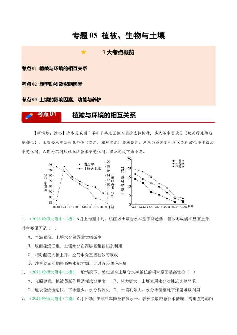 《专题05植被、生物与土壤（3大考点）（教师版）(1)_地理_2027年高考地理专项复习_2026年高考地理二模试题分类汇编（黑吉辽蒙专用）-G295_2026版》第1页预览