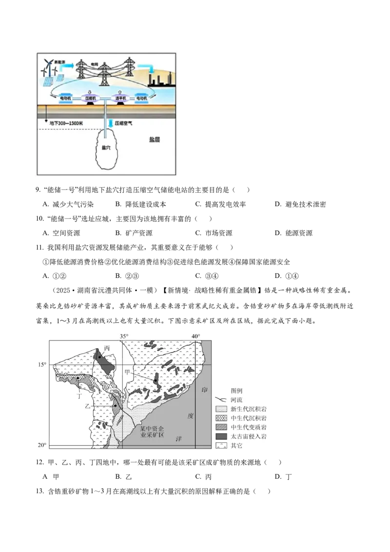 《专题10资源、环境与国家安全（高频选择题110题）（学生版）_地理_2026年-地理高考专项复习_2025年高考地理一模试题分类汇编（新高考通用）》第3页预览
