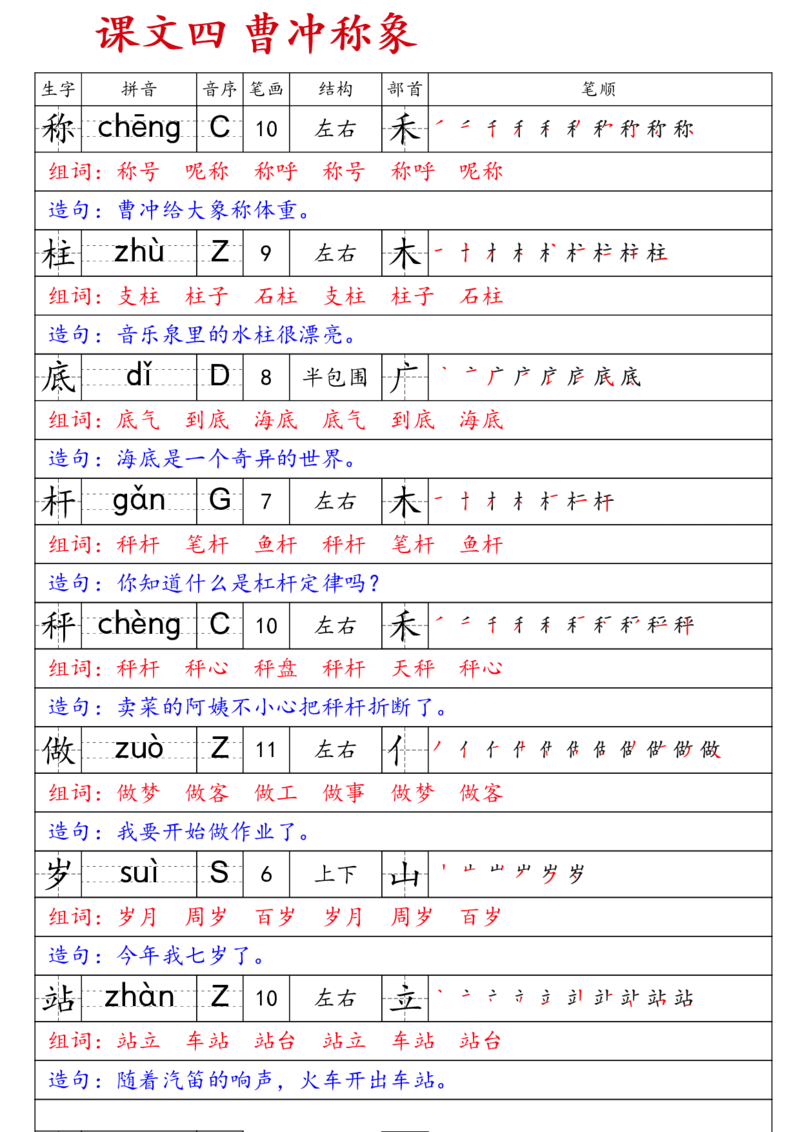 《二上语文生字预习卡_2年级上册同步教辅_2上-语文_二上语文-生字+字帖》第4页预览