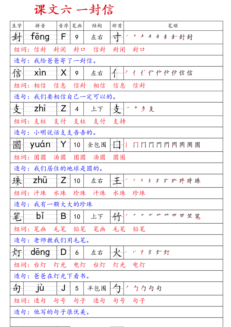 《二上语文生字预习卡_2年级上册同步教辅_2上-语文_二上语文-生字+字帖》第6页预览