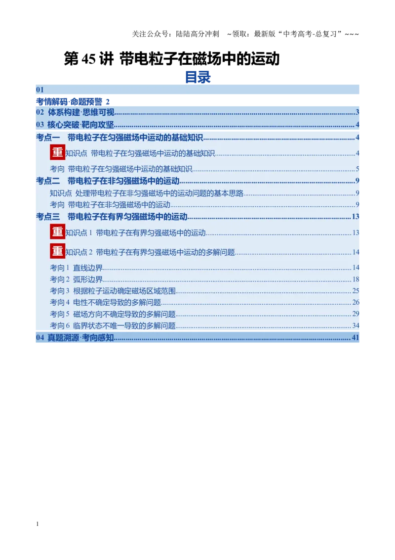 《第45讲带电粒子在磁场中的运动（复习讲义）（黑吉辽专用）（教师版）_04-物理-高考总复习_一轮复习_2026年-物理高考一轮复习_2026年高考物理一轮课件+讲义+练习（黑吉辽蒙专用）-G330》第1页预览