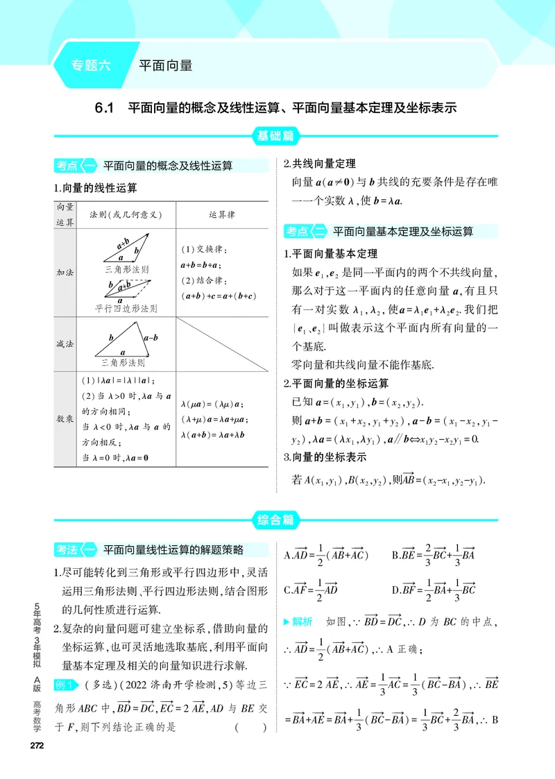 《2_6.1　平面向量的概念及线性运算、平面向量基本定理及坐标表示_2024版教学资源包_2024版.新高考版数学.5·3A版_16_专题六61平面向量的概念及线性运算、平面向量基本定理及坐标表示》第1页预览