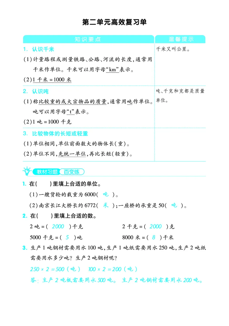 《三（下）数学苏教版单元考点复习清单_3年级下册同步教辅_3下-数学_三下数学重点必背》第3页预览